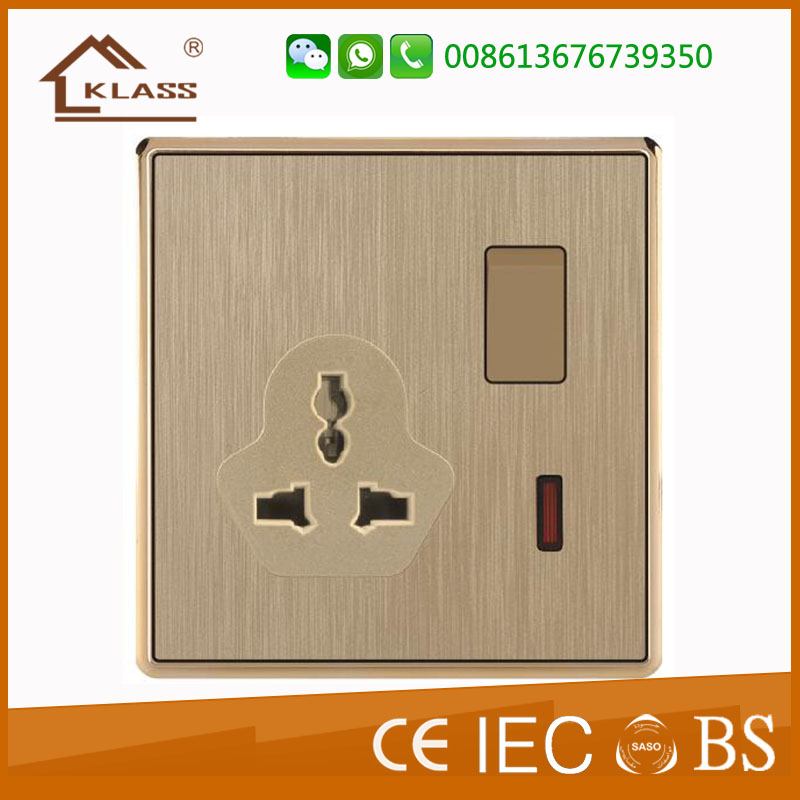 3 pin universal switch socket with neon